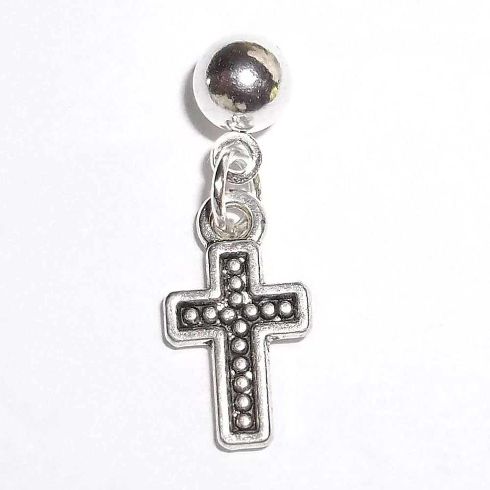 One Unisex Cross Earring Post Stud Small Men Minimalist Style Simple Modern 5322